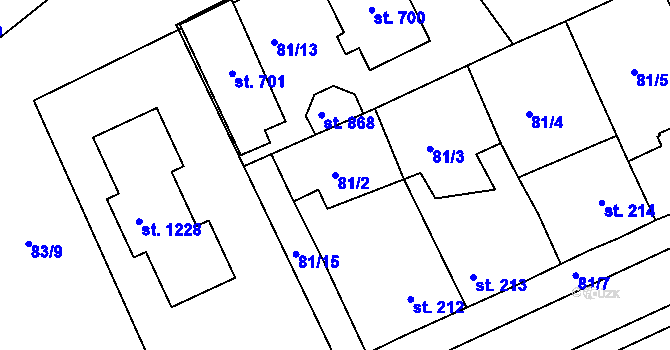 Parcela st. 81/2 v KÚ Hořelice, Katastrální mapa