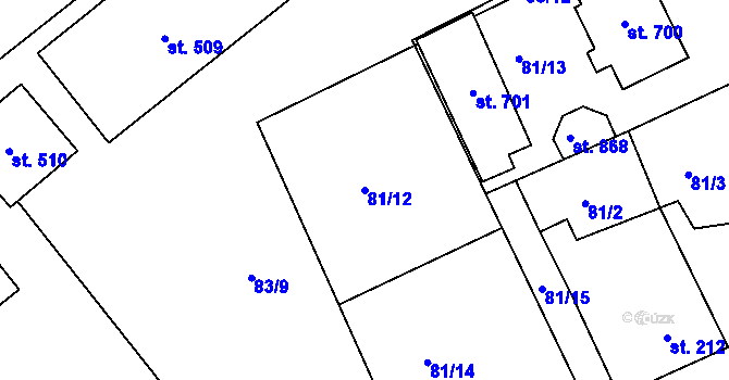 Parcela st. 81/12 v KÚ Hořelice, Katastrální mapa