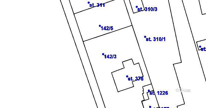 Parcela st. 142/3 v KÚ Hořelice, Katastrální mapa