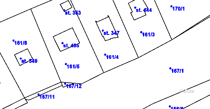 Parcela st. 161/4 v KÚ Hořelice, Katastrální mapa