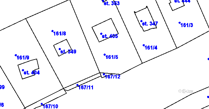 Parcela st. 161/5 v KÚ Hořelice, Katastrální mapa