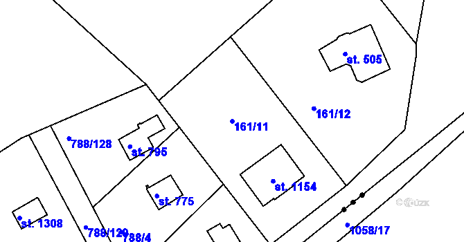Parcela st. 161/11 v KÚ Hořelice, Katastrální mapa