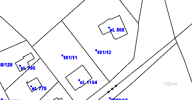 Parcela st. 161/12 v KÚ Hořelice, Katastrální mapa