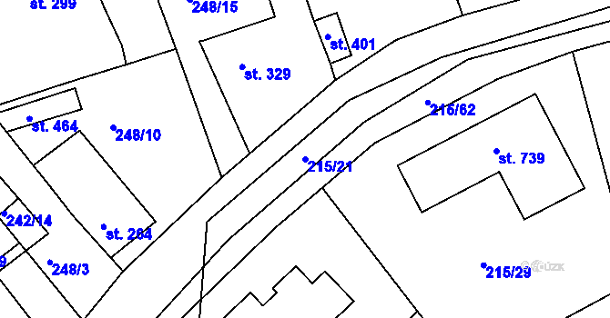 Parcela st. 215/21 v KÚ Hořelice, Katastrální mapa