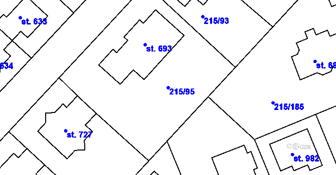Parcela st. 215/95 v KÚ Hořelice, Katastrální mapa