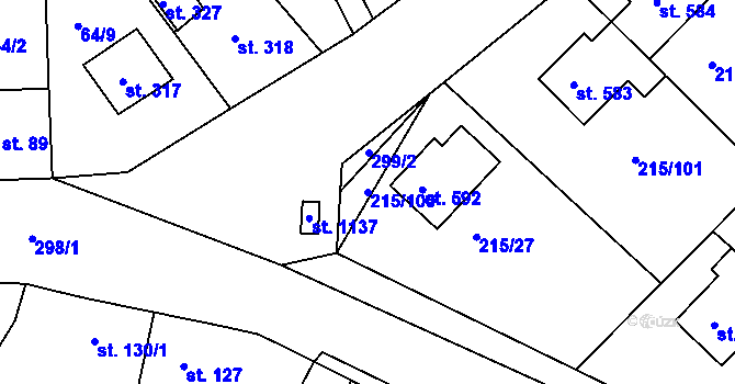 Parcela st. 215/100 v KÚ Hořelice, Katastrální mapa