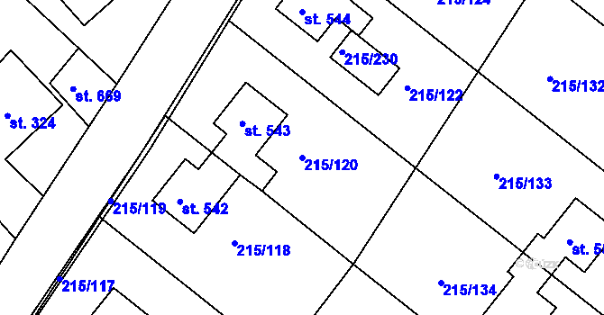 Parcela st. 215/120 v KÚ Hořelice, Katastrální mapa