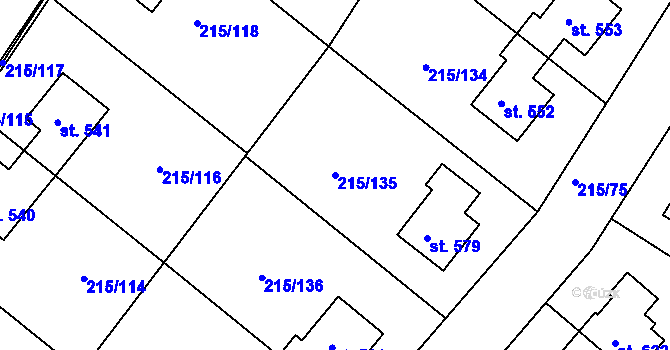 Parcela st. 215/135 v KÚ Hořelice, Katastrální mapa