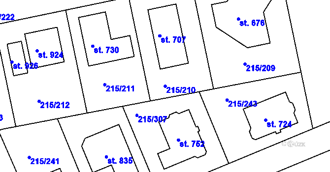 Parcela st. 215/210 v KÚ Hořelice, Katastrální mapa