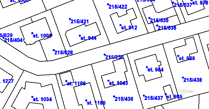 Parcela st. 215/236 v KÚ Hořelice, Katastrální mapa