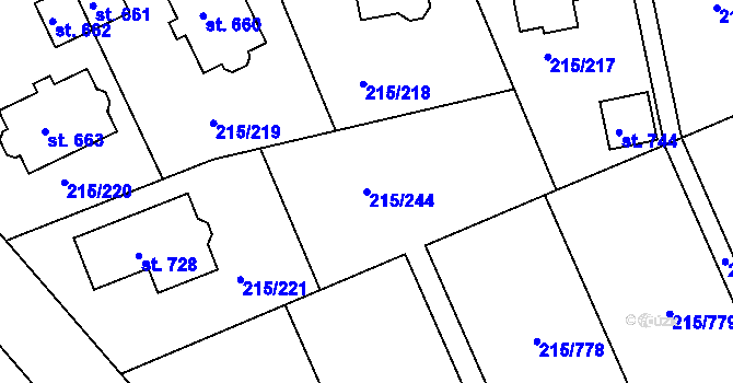 Parcela st. 215/244 v KÚ Hořelice, Katastrální mapa