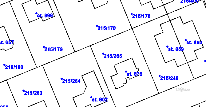 Parcela st. 215/265 v KÚ Hořelice, Katastrální mapa