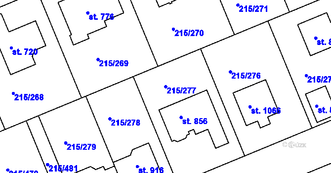 Parcela st. 215/277 v KÚ Hořelice, Katastrální mapa