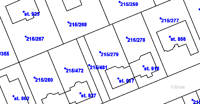 Parcela st. 215/279 v KÚ Hořelice, Katastrální mapa