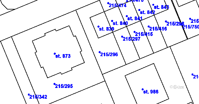 Parcela st. 215/296 v KÚ Hořelice, Katastrální mapa