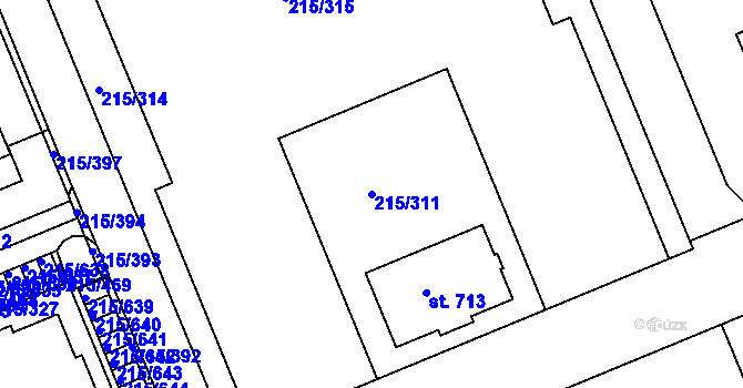 Parcela st. 215/311 v KÚ Hořelice, Katastrální mapa