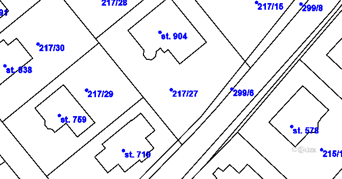 Parcela st. 217/27 v KÚ Hořelice, Katastrální mapa