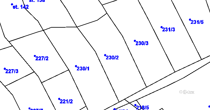 Parcela st. 230/2 v KÚ Hořelice, Katastrální mapa