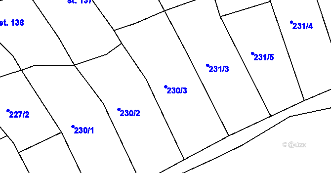 Parcela st. 230/3 v KÚ Hořelice, Katastrální mapa