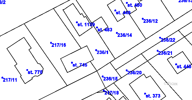 Parcela st. 236/1 v KÚ Hořelice, Katastrální mapa