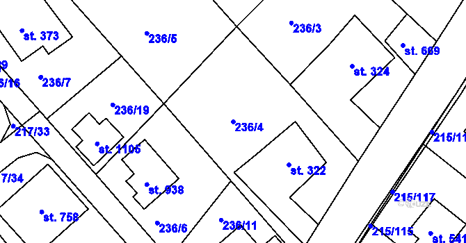 Parcela st. 236/4 v KÚ Hořelice, Katastrální mapa