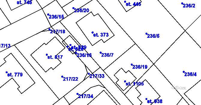 Parcela st. 236/7 v KÚ Hořelice, Katastrální mapa