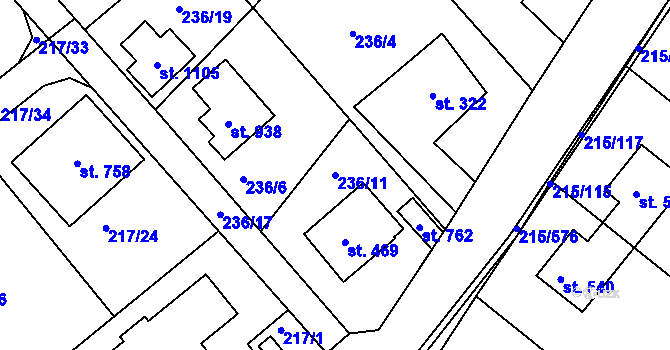 Parcela st. 236/11 v KÚ Hořelice, Katastrální mapa
