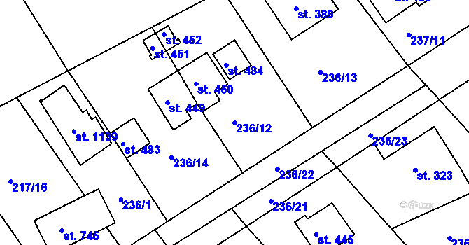 Parcela st. 236/12 v KÚ Hořelice, Katastrální mapa