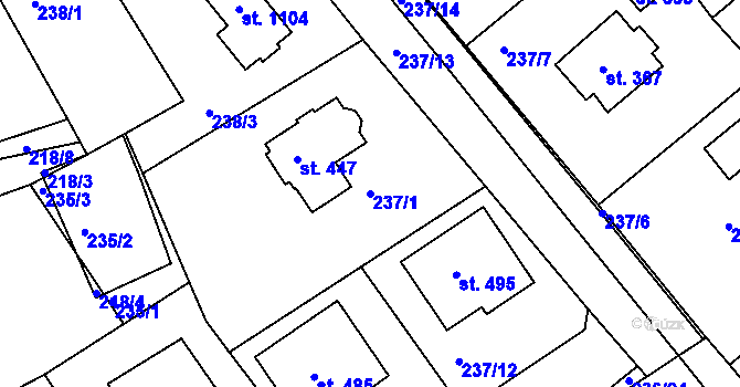 Parcela st. 237/1 v KÚ Hořelice, Katastrální mapa