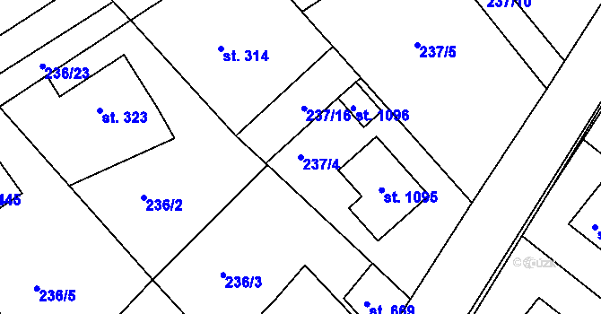 Parcela st. 237/4 v KÚ Hořelice, Katastrální mapa