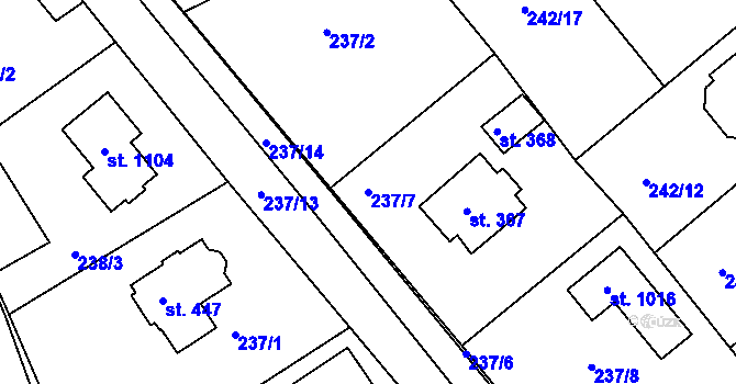 Parcela st. 237/7 v KÚ Hořelice, Katastrální mapa
