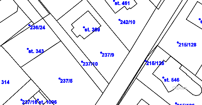 Parcela st. 237/9 v KÚ Hořelice, Katastrální mapa