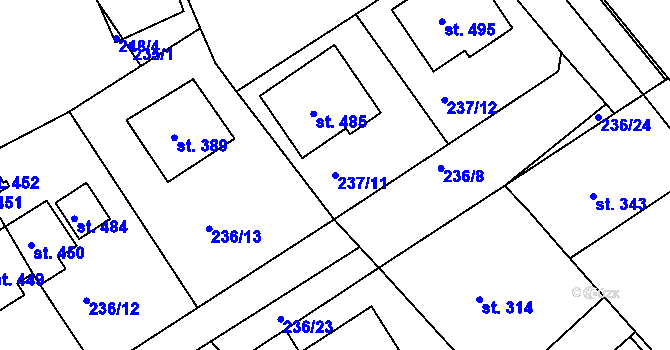Parcela st. 237/11 v KÚ Hořelice, Katastrální mapa