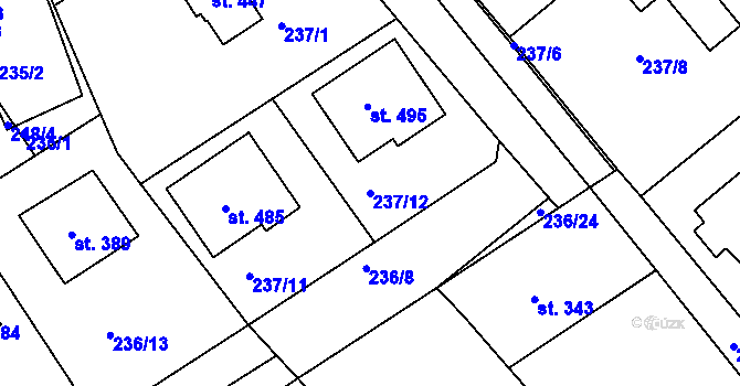 Parcela st. 237/12 v KÚ Hořelice, Katastrální mapa