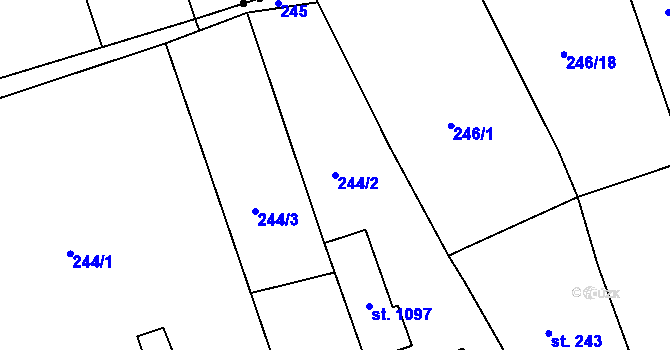 Parcela st. 244/2 v KÚ Hořelice, Katastrální mapa
