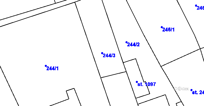 Parcela st. 244/3 v KÚ Hořelice, Katastrální mapa