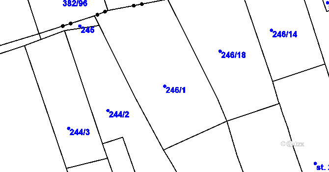 Parcela st. 246/1 v KÚ Hořelice, Katastrální mapa