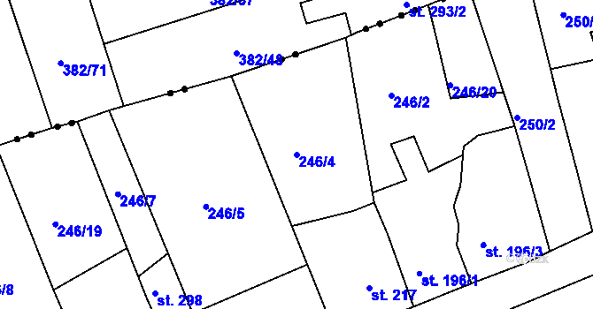 Parcela st. 246/4 v KÚ Hořelice, Katastrální mapa