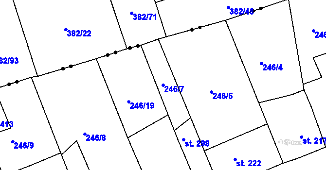 Parcela st. 246/7 v KÚ Hořelice, Katastrální mapa