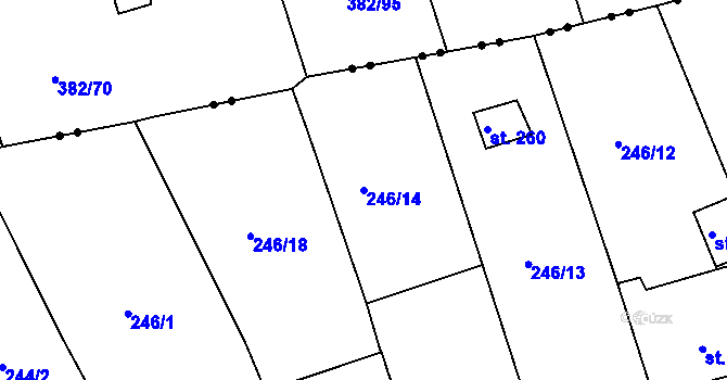 Parcela st. 246/14 v KÚ Hořelice, Katastrální mapa