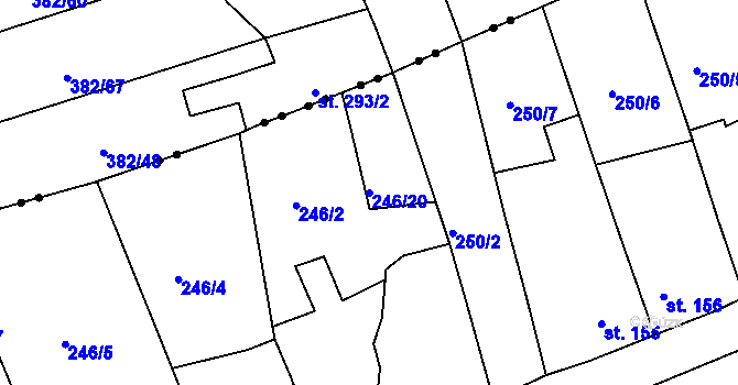 Parcela st. 246/20 v KÚ Hořelice, Katastrální mapa