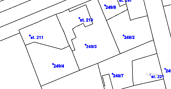 Parcela st. 249/3 v KÚ Hořelice, Katastrální mapa