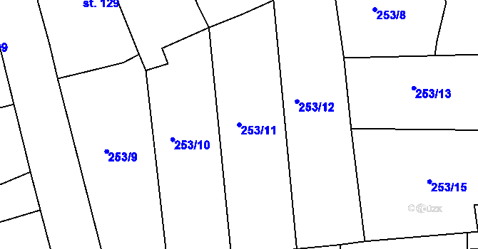 Parcela st. 253/11 v KÚ Hořelice, Katastrální mapa