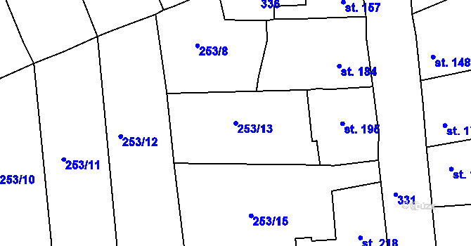 Parcela st. 253/13 v KÚ Hořelice, Katastrální mapa