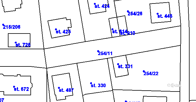 Parcela st. 254/11 v KÚ Hořelice, Katastrální mapa