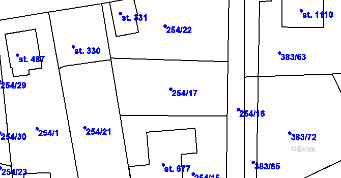 Parcela st. 254/17 v KÚ Hořelice, Katastrální mapa