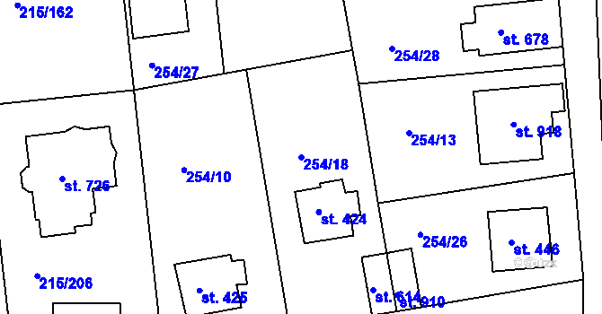 Parcela st. 254/18 v KÚ Hořelice, Katastrální mapa