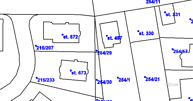 Parcela st. 254/29 v KÚ Hořelice, Katastrální mapa