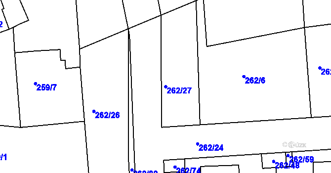 Parcela st. 262/27 v KÚ Hořelice, Katastrální mapa