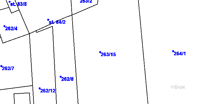 Parcela st. 263/15 v KÚ Hořelice, Katastrální mapa